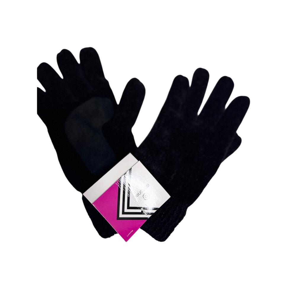Isotoner Womens Chenille Knit Gloves Black Palm Grip Winter Warm One Size NWT